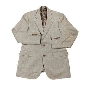 Brooks Brothers 346 Blazer Mens 39R Silk Linen Wool Sport‎ Coat Brown Tan Plaid